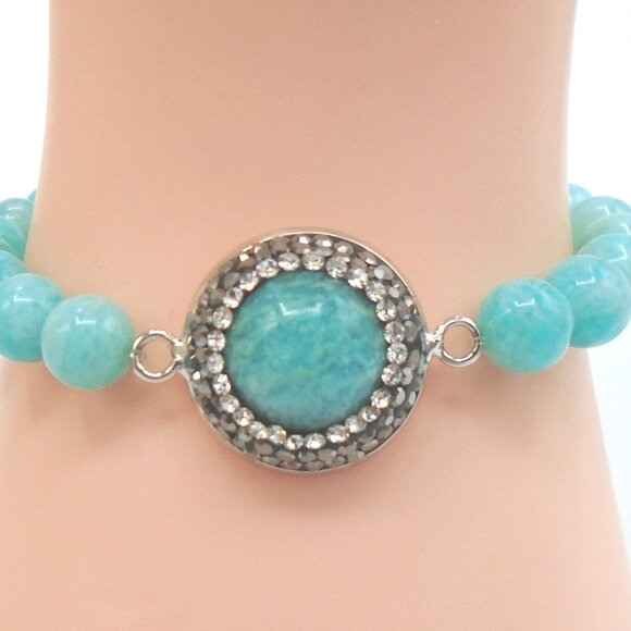 NWT ~ GORGEOUS BRAZIL AMAZONITE PAVE BEADED STRETCH Bracelet - Picture 2 of 3